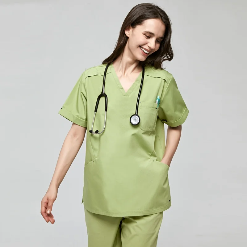 

New Solid Medical Scrubs Set short sleeved Nursing Uniforms Women Men Nurse workwears Hospital Tops pants work clothes sets