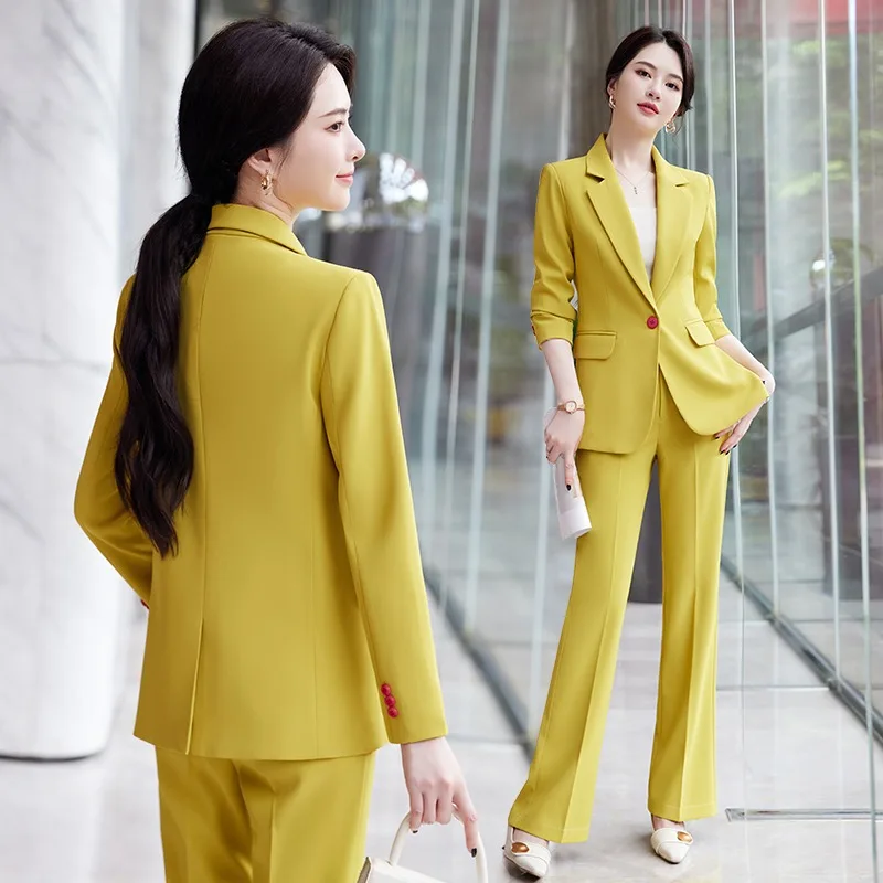 

Lnsozkdg 2024 Autumn Winter Formal Slim Blazer and Pants Sets High End Yellow Suits Business Casual Wear New Fashion Women Suits