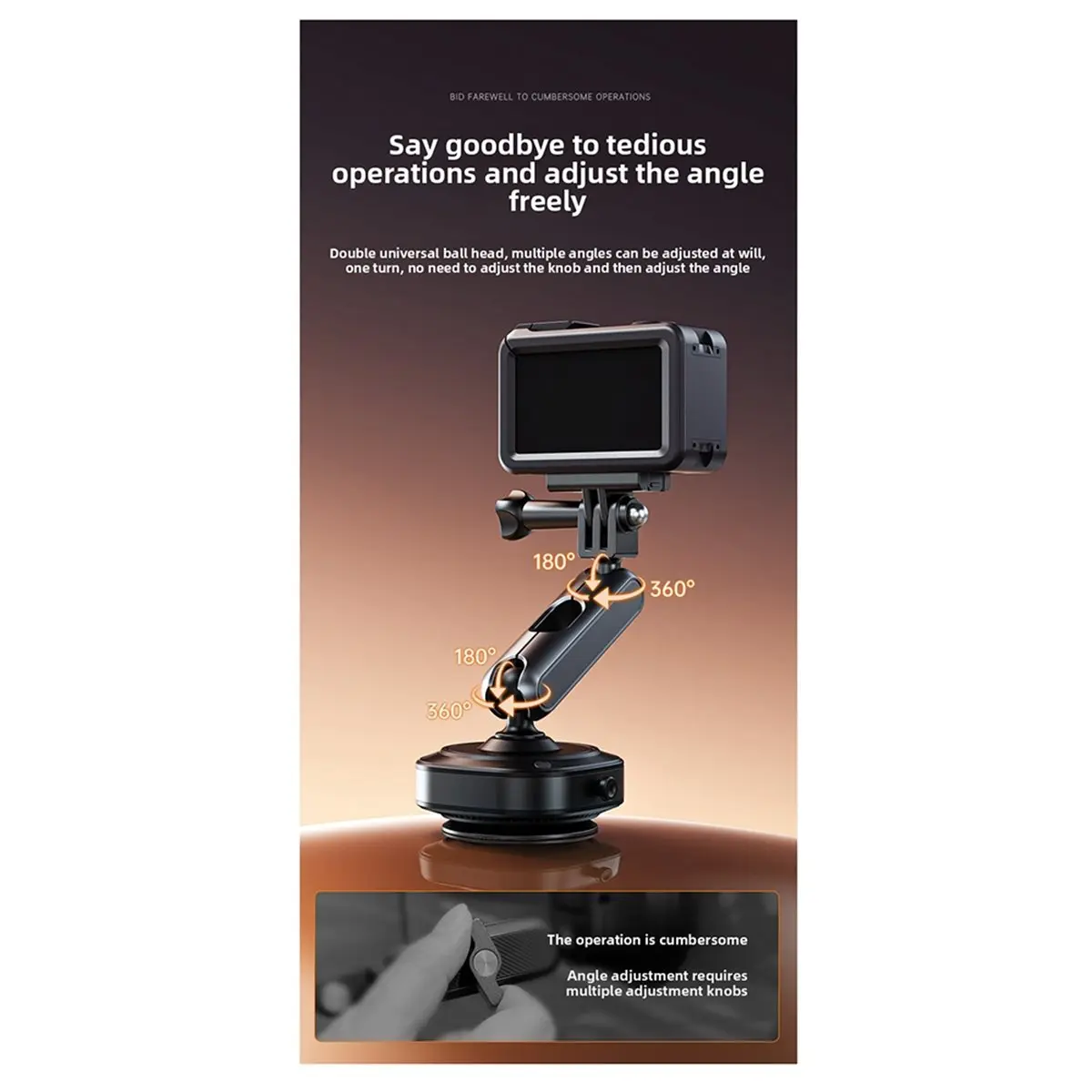 

Electric Vacuum Adsorption Car Camera Holder Aluminum Alloy Car Mount for Action 5 Pro/4 GoPro13/12 Pro