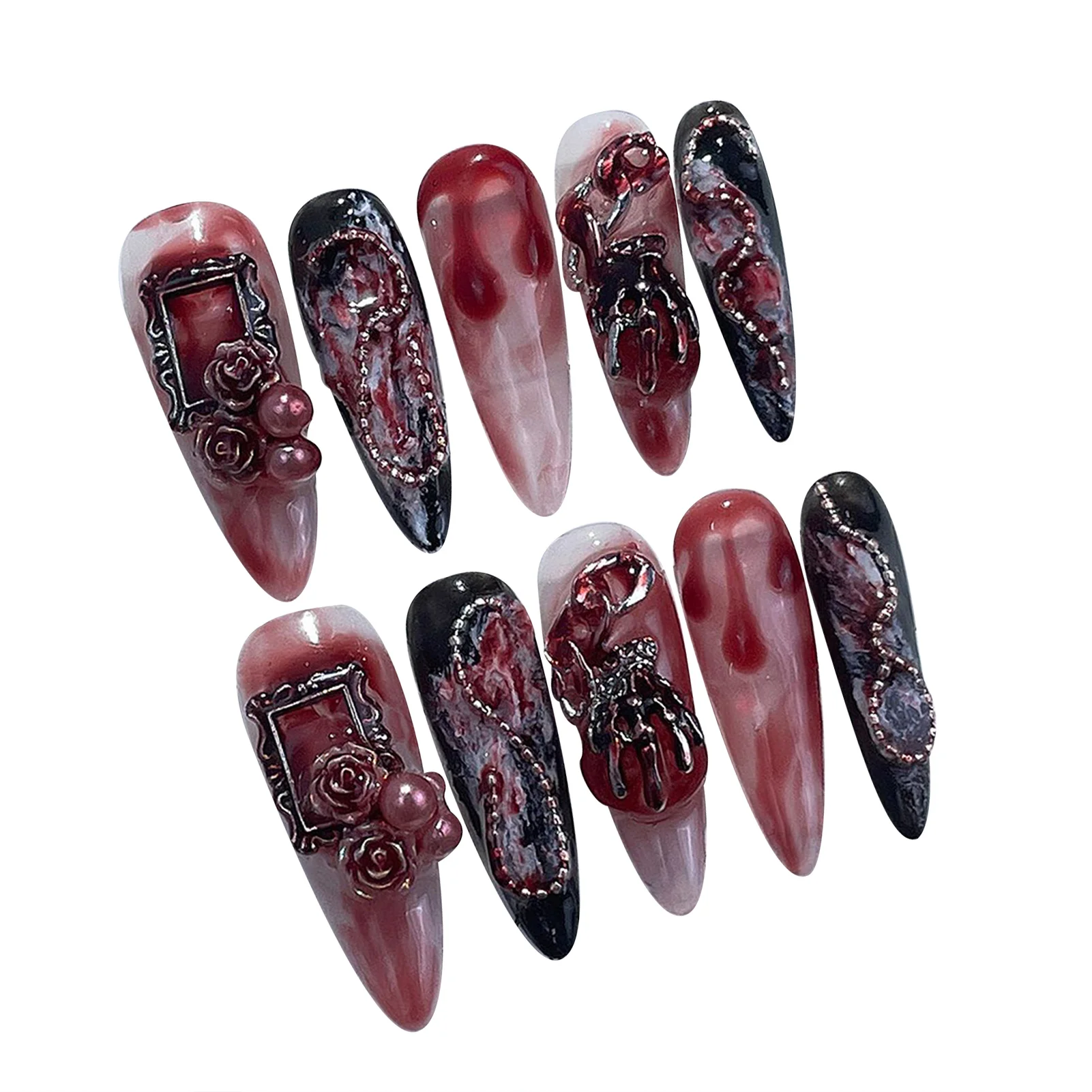 Blood Red Smudging Press on Nails Charming Comfortable to Wear Manicure Nails for Fingernail DIY Decoration