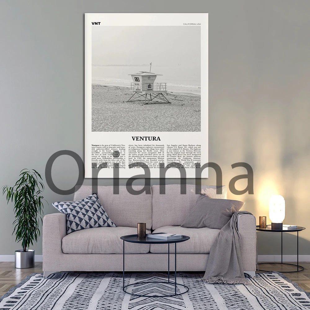 Modern Ventura Wall Art Prints Black and White Lifeguard Poster,Ventura Retro Decor, California Home Decoration Canvas Painting