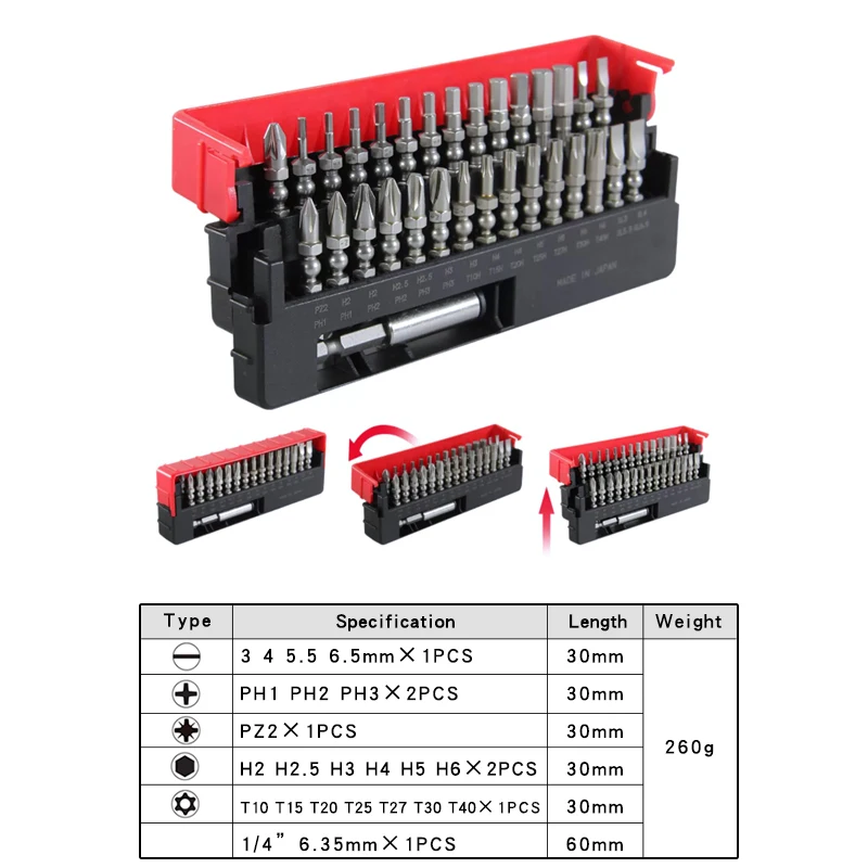 VESSEL Ratchet Screwdriver Sets 1/4\'\' Original Imported Screwdriver Bit Set NO. 2200 + 31PCS