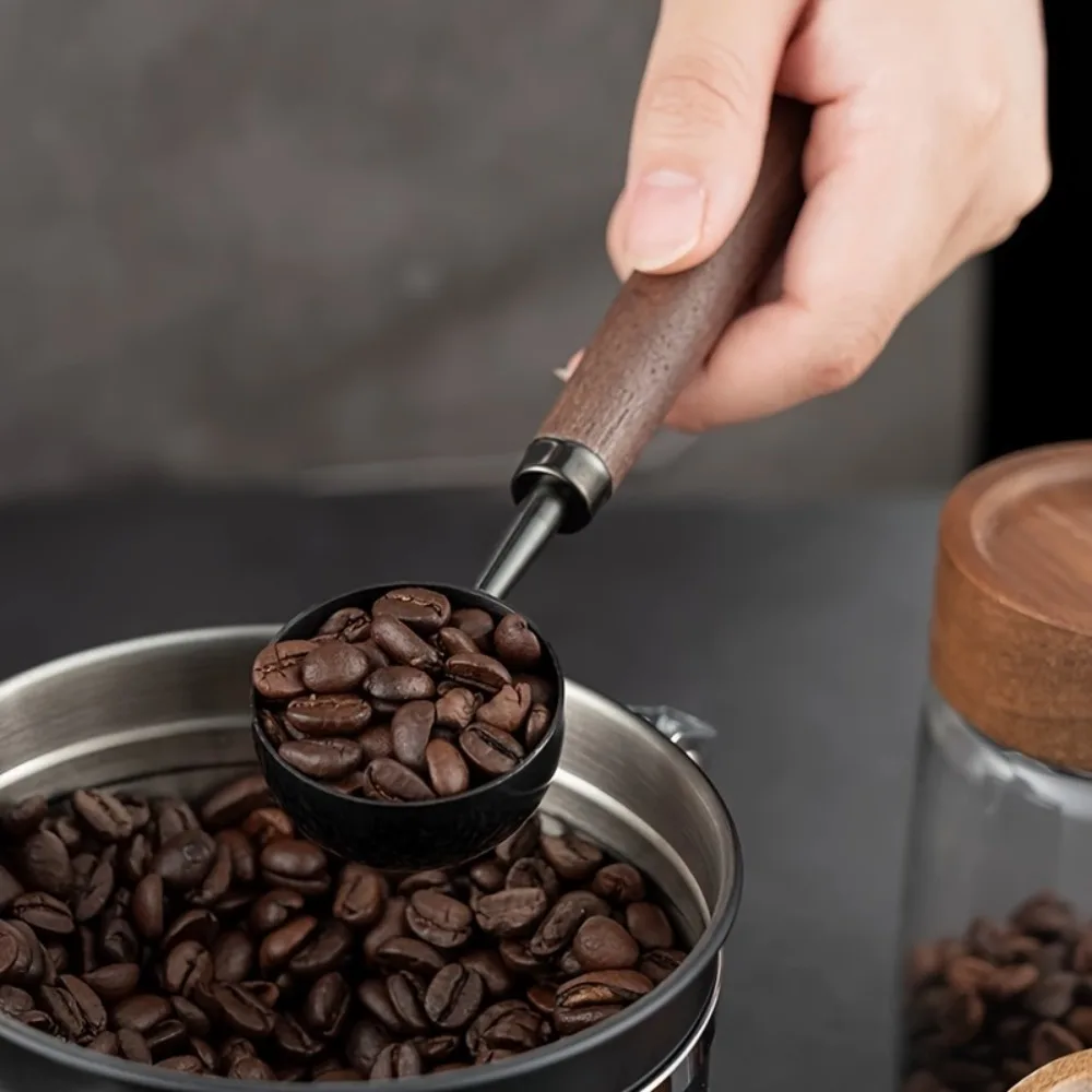 Cuchara medidora de madera de nogal de 30ml, cuchara medidora de mango largo de acero inoxidable para cucharada de café, herramienta de cocina, accesorios para cafetería