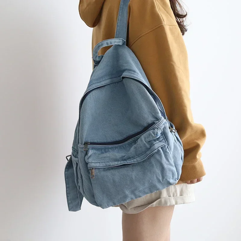 Distressed Canvas Gray Backpack Girl College Female Book Travel Backpacks Cool DenimLaptop Lady Student Ruckpack Bags E3349