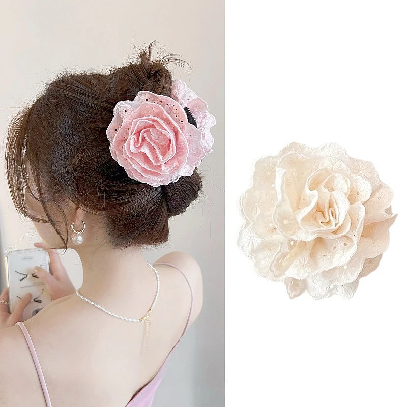 

Flower Clip Rose Half-tied Hairpin Women Headdress Big Flower Large Shark Claws