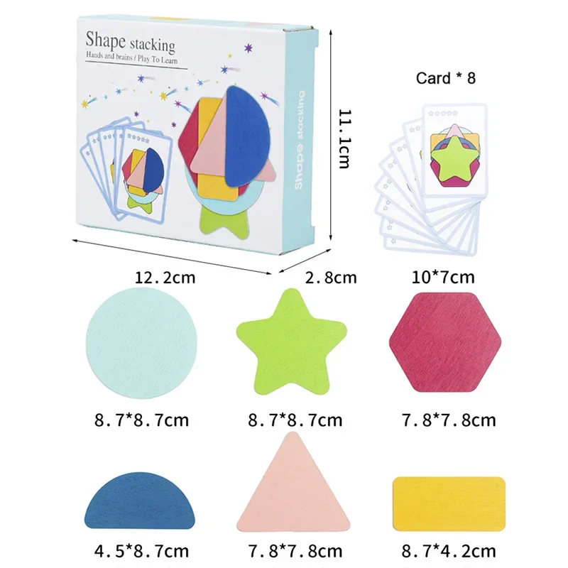 Forme geometriche in legno Giochi di riconoscimento dei colori impilati Forma divertente impilabile Giocattoli educativi per l'addestramento al pensiero logico