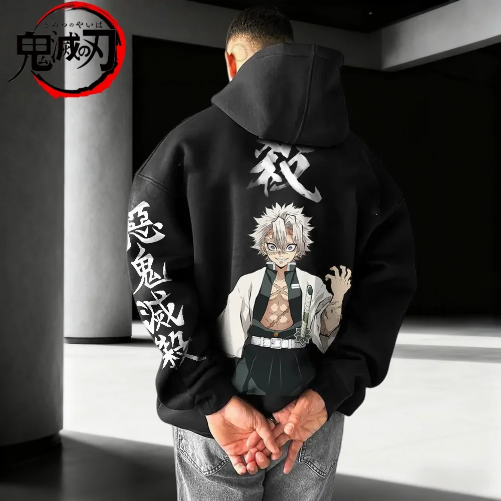 

Japanese Halloween Hoodie Black Cotton Sweatshirt White Hair Anime Character Front Printed Male Female 2025Autumn/Winter Pattern