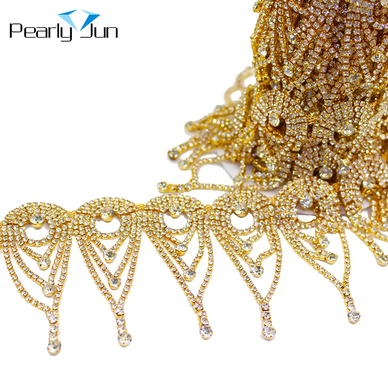 Peacock Drop Long Tassel Crystal Rhinestone Fringe Trim Crystal Decorative Chain Wedding Dress Accessories ML076