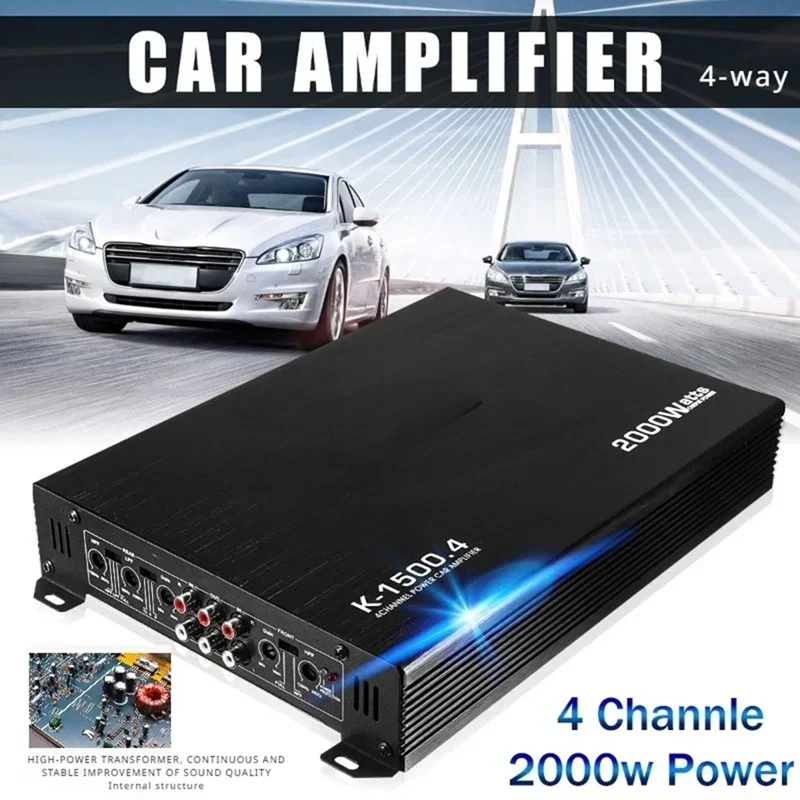 Haut-parleur à quatre portes avec caisson de basses actif, amplificateur audio haute puissance, haut de gamme, audio de voiture AB modifié, sortie stable, 4 canaux, 4x80W