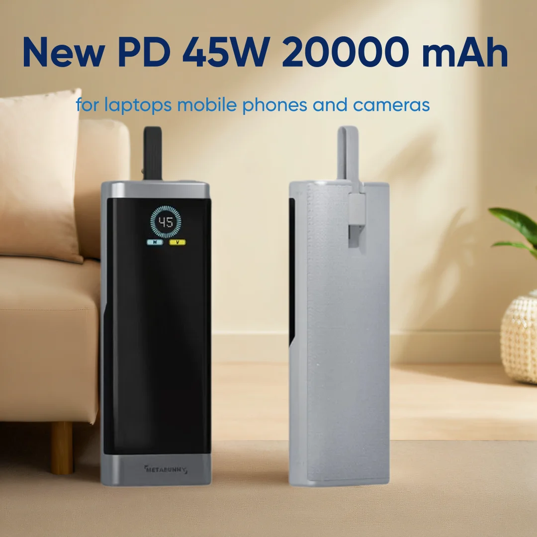 PD 45W New fast charging, large capacity 20000 mAh  built-in digital display power bank for laptops mobile phones and cameras