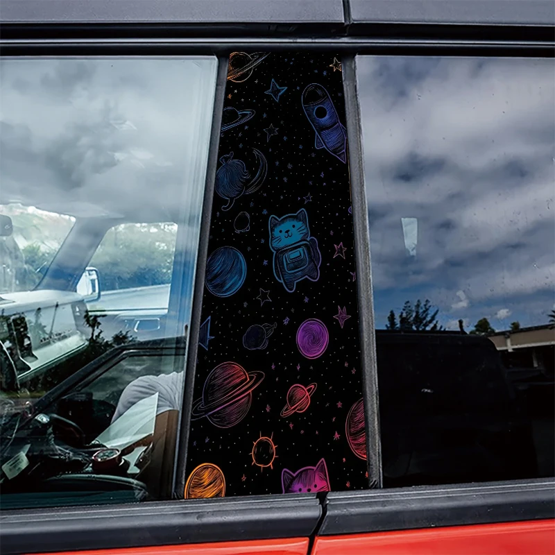 

2 pieces of automotive B-pillar stickers Cute Space Elements Protective film, PVC material film