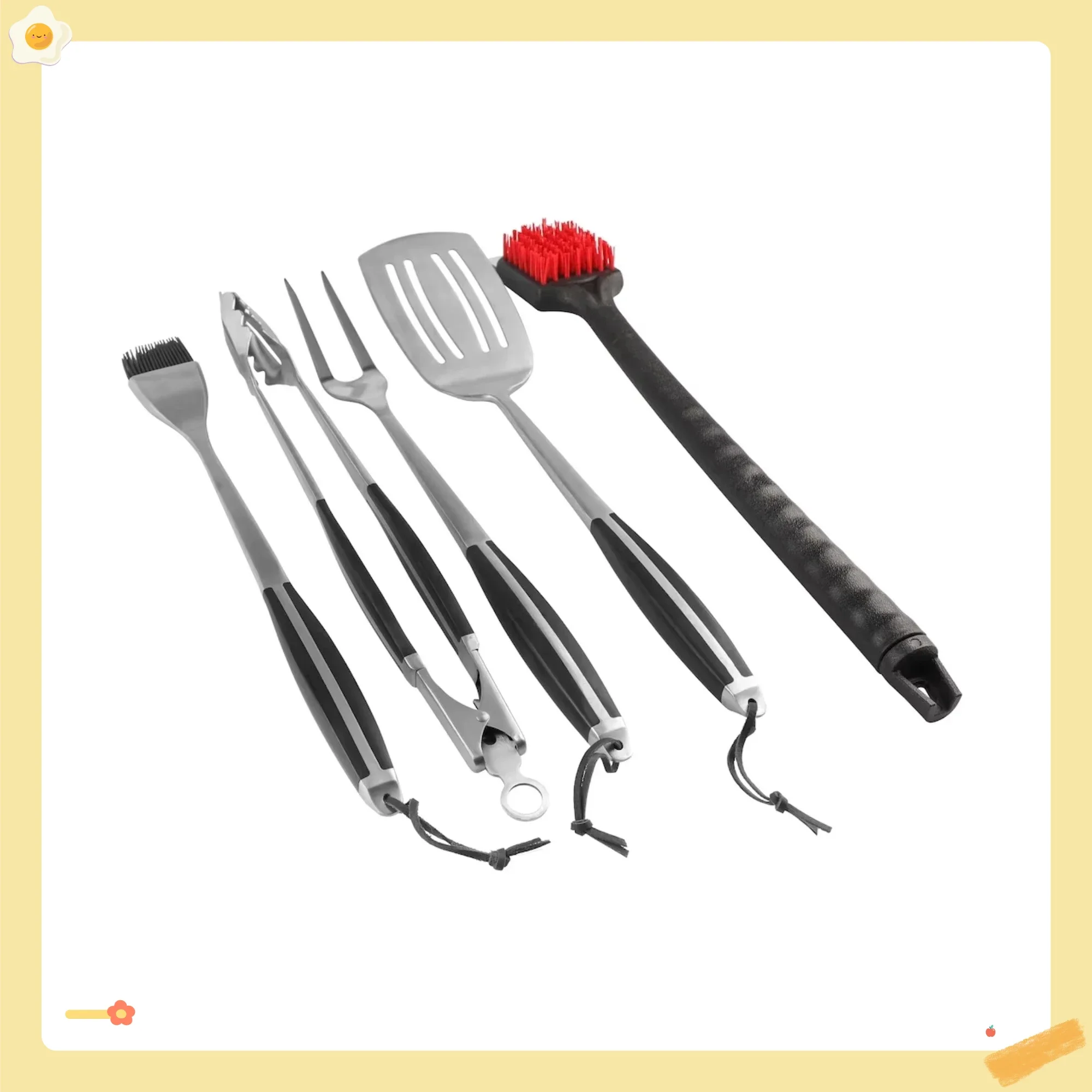 

5-Piece Premium BBQ Tool Set, Includes Spatula/Tong/Basting Brush/Fork/Grill Brush for Grilling.