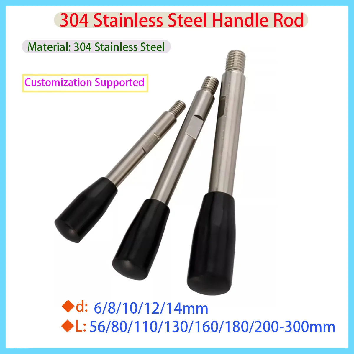 304 Stainless Steel Machine Tool Handle Rod, Double End Screw Rod Bench Drill Operating Lever Double Handle Bar