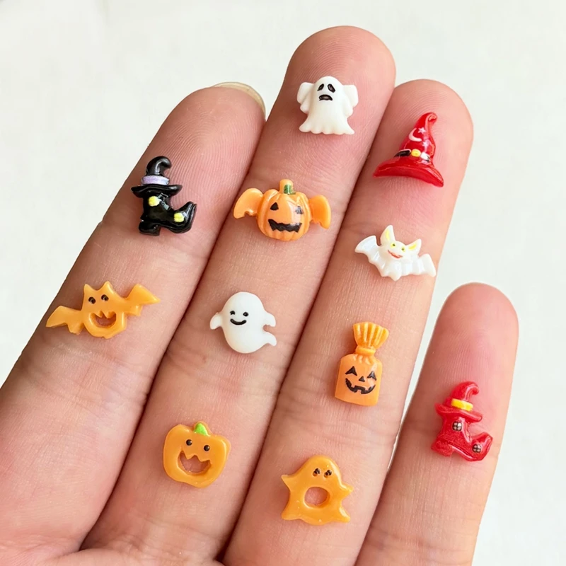 55 pieces of cute resin mini cartoon Halloween pumpkin heads, bat art nail art DIY scrapbook decoration accessories A155