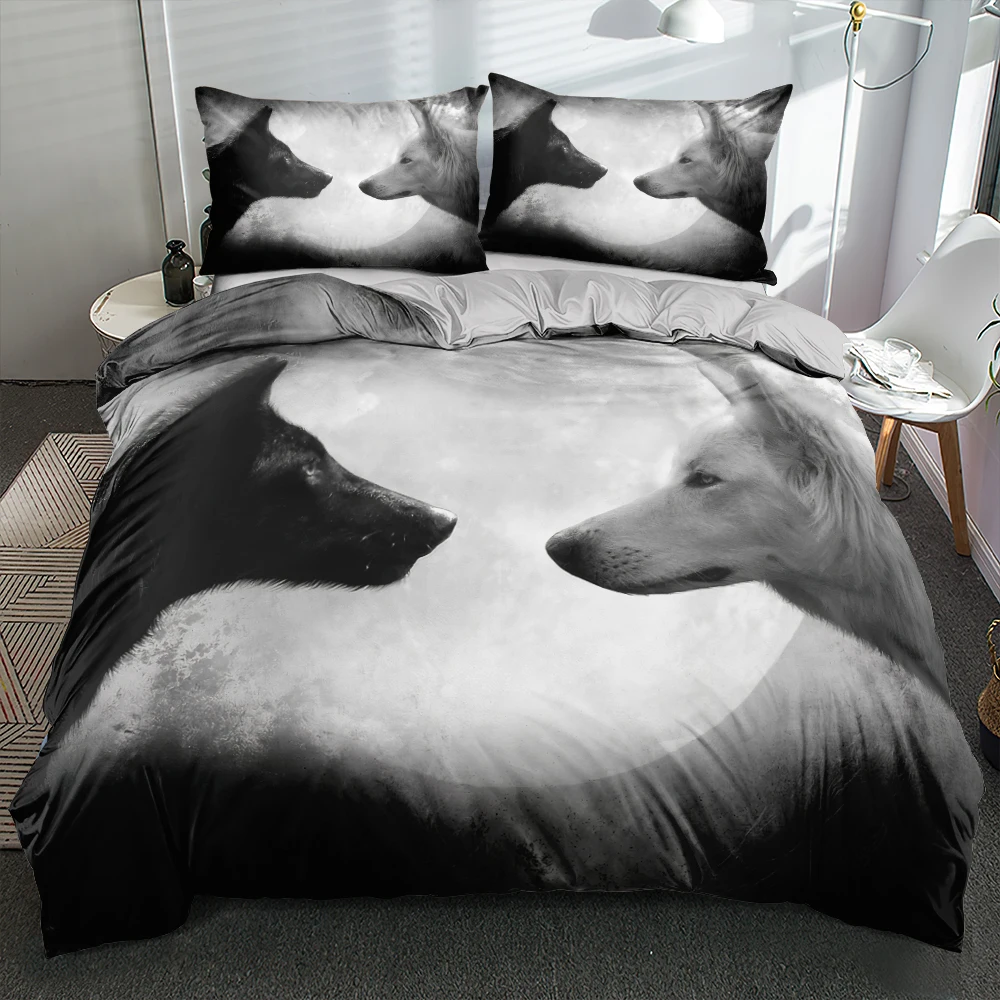 

Duvet Cover Sets Animal Wolves King,Queen,Full Digital Printing Quilt Covers Bed Linen Bedding Set Gray And Black Home Textile
