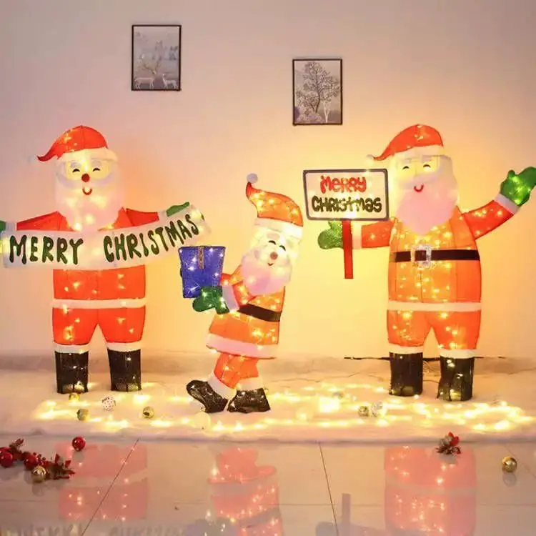 Large Luminous Wrought Iron Santa Snowman Red Hat Christmas Decor Commercial Display For Mall Hotel Window Scene Layout