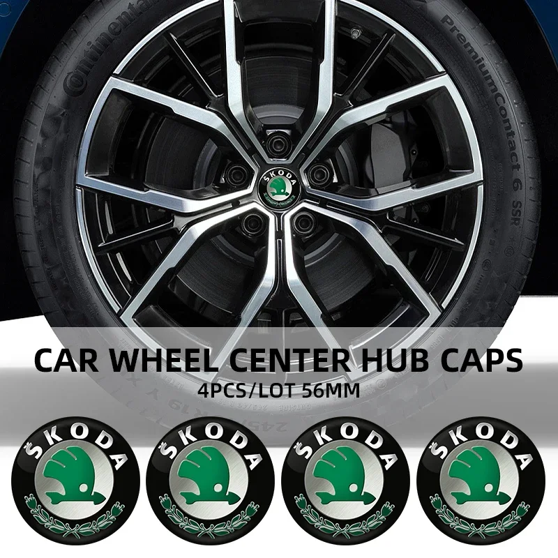 4pcs 56mm Car Wheel Center Hub Cap Badge Emblem Decal Wheel Sticker For Skoda Octavia KAMIQ KODIAQ SUPERB RAPIDFABIA YETI