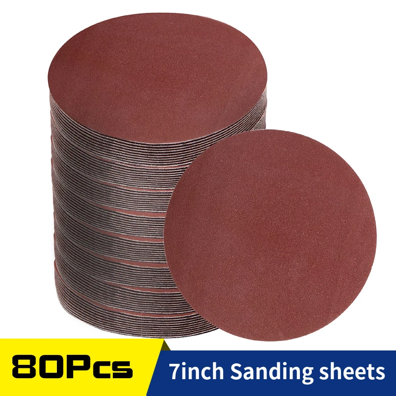 

80Pcs Sanding Discs 7inch Set,180mm Hook and Loop Sandpaper, Assorted 80-800 Grits Round Sanding Paper for Random Orbital Sander