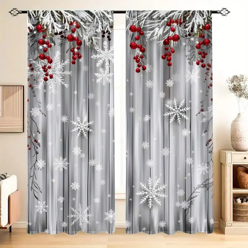 Cortinas navideñas con estampado de copos de nieve, adornos navideños, dormitorio y salón, decoración del hogar, decoración de la habitación