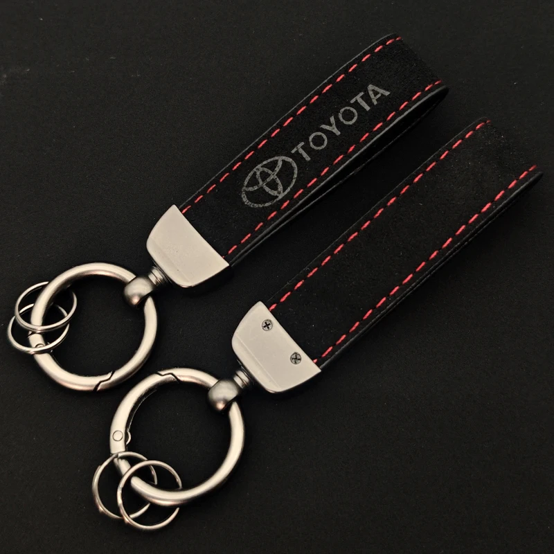 Suede Leather Luxury Car Keychain For Toyota Logo Hilux Prius Avensis Auris Verso Corolla Camry CHR RAV4 Yaris Key Chain Rings