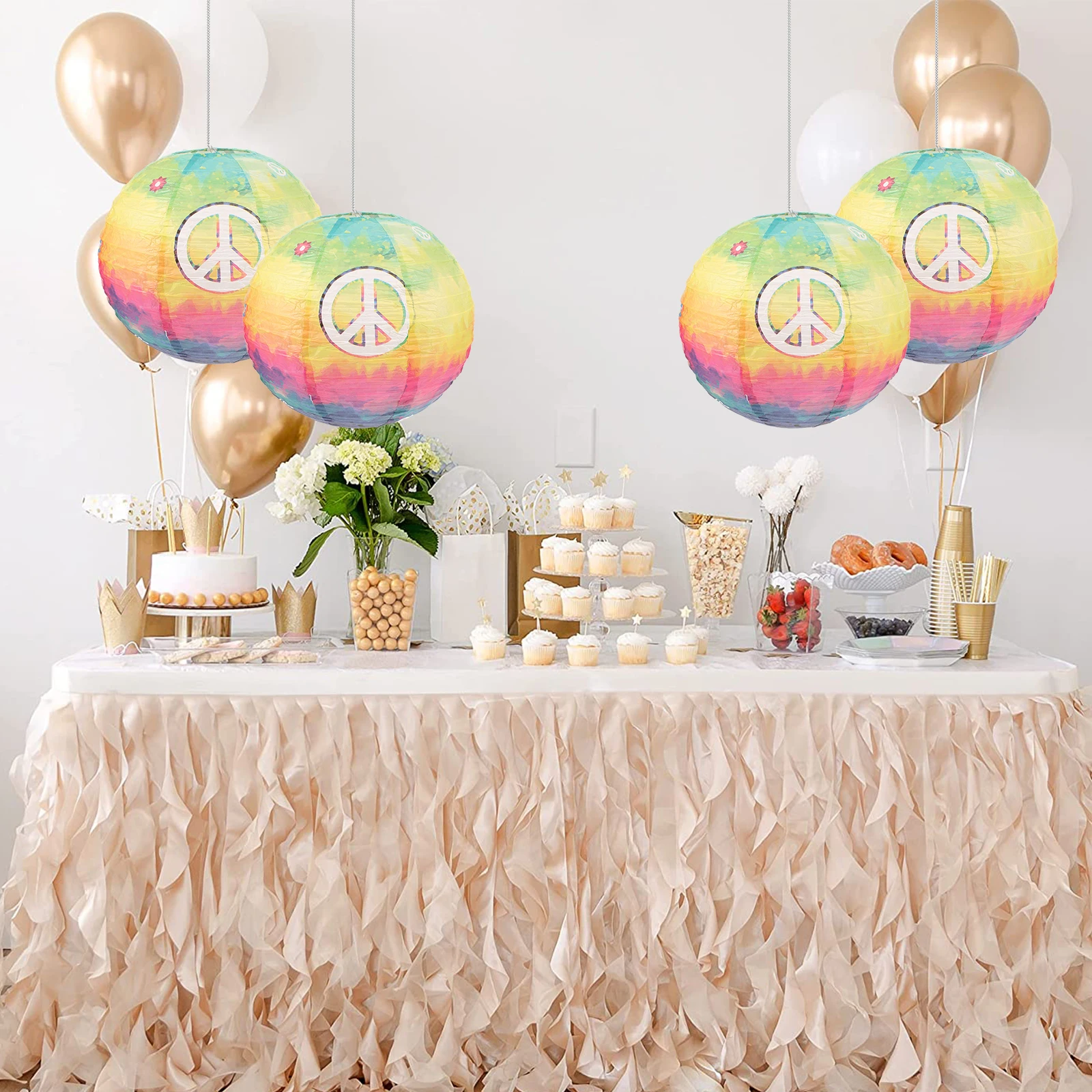 

2pcs Tie Dyed Paper Lanterns Round Hanging Decor For Party Birthday Festival Carnival Stage Performance Foldable Lightweight