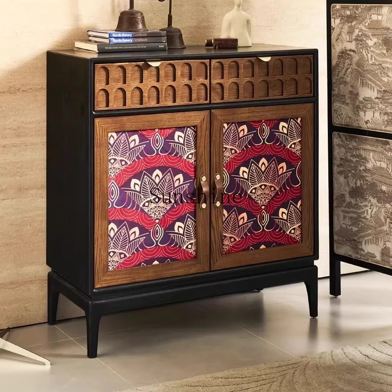 

French retro dining side solid wood carved tea cabinet living room storage