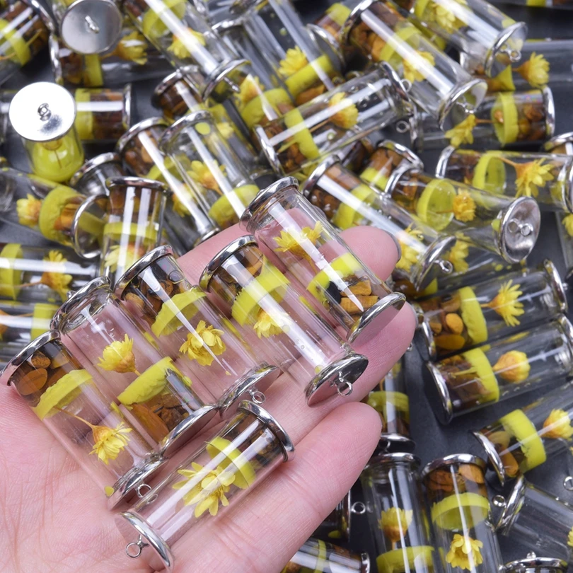 10pcs/Lot Bottle Resin Yellow Flower Pendant DIY Jewelry Making Keychain Earrings Keepsake Plant Charm Pendant Handmade Material