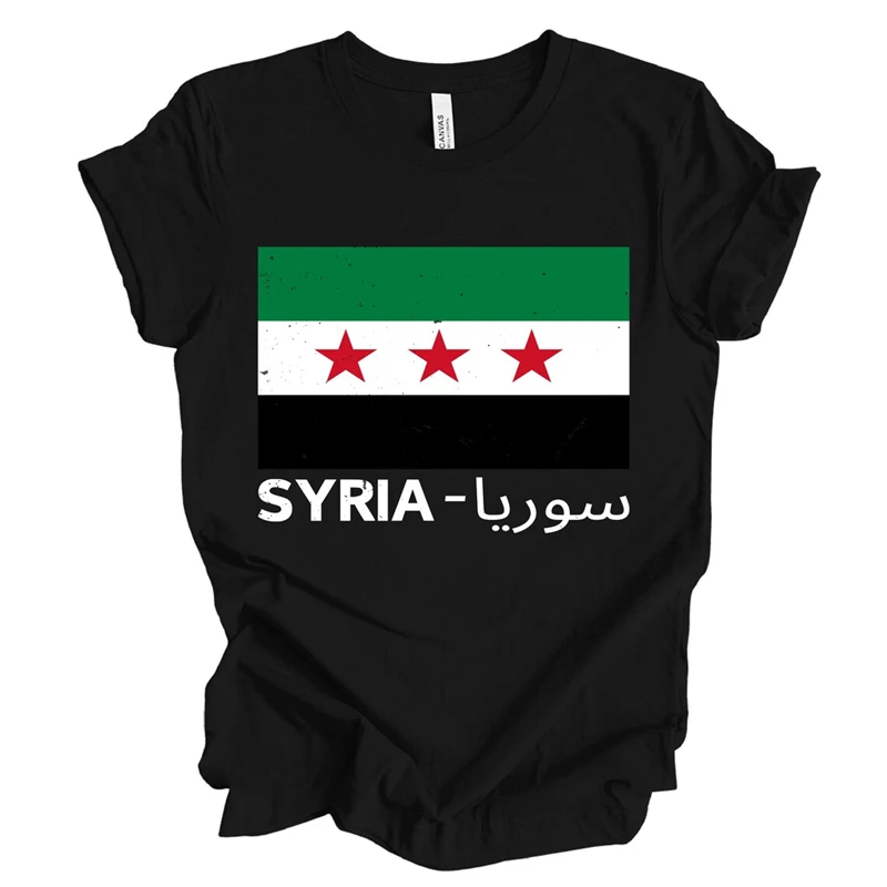 Syria Flag T-shirts For Men Clothing Syrian National Emblem Pirnt Fintess Gym Tops Daily Casual Free Syria Oversized Tee Shirts