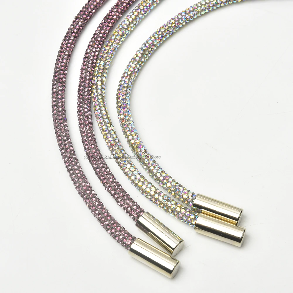 105/120cm Light Purple Crystal AB Glass Rhinestone Tube Cord Glitter Crystal String Strass Rope for Clothing Belt Hoodies