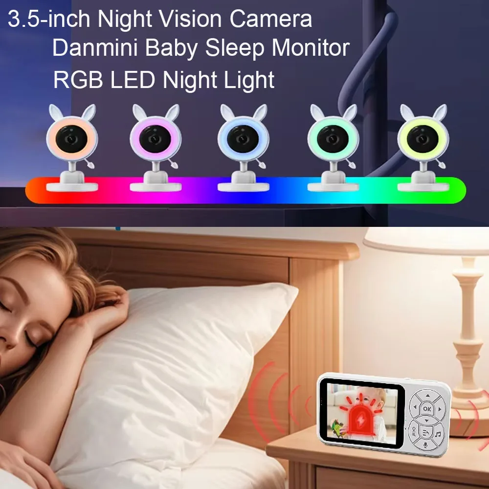 Fotografia 5: Câmera de Vigilância Noturna Danmini 720P com Monitor de Bebê de 3,5 polegadas e Luz RGB C4L-B