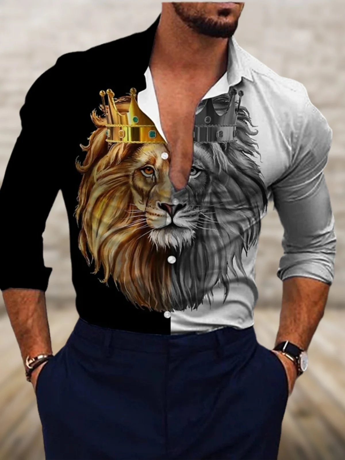 

3D Digital Printed Long Sve Casual irt Floral Print Sli European Simple Design Turn-down Collar Slim Fit Youth Faion