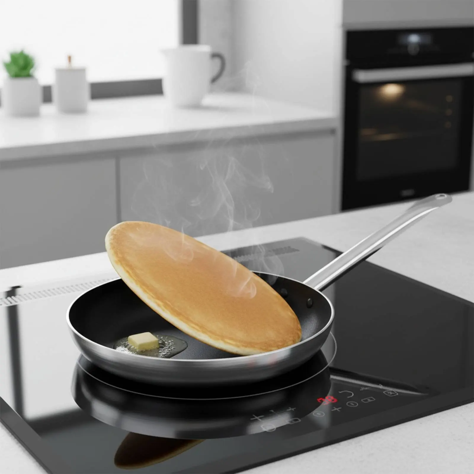 Non-Stick Frying Pan Even Heating Flat Bottom Skillet Omelette Pan Multicooktop Compatible Cookware Riveted Handle for Kitchen
