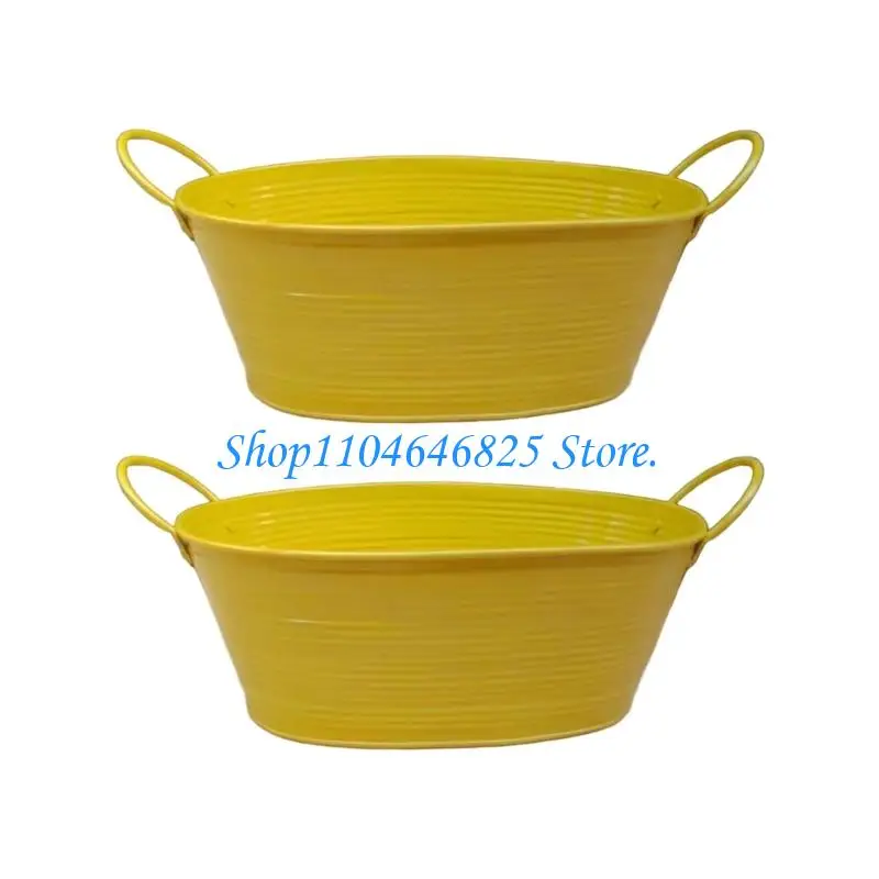 Rustproof Iron Planter Tub Flower Pot Container With Handles Outdoor Decoration