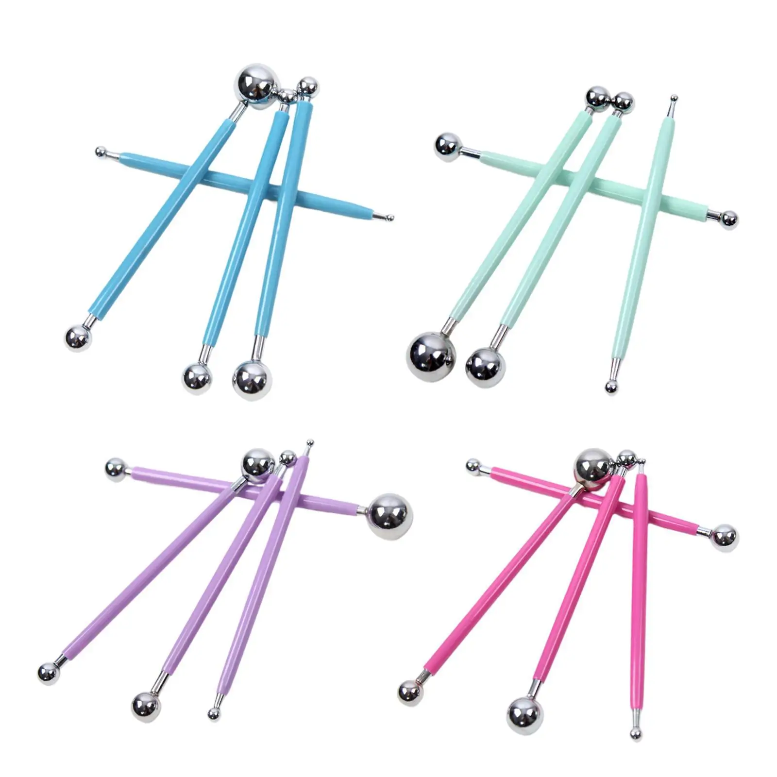 4 Pieces Ball Stylus Dotting Tools Cake Decoration Tool Embossing Pattern Pottery Clay Modeling Sticks Double Ended Metal Balls