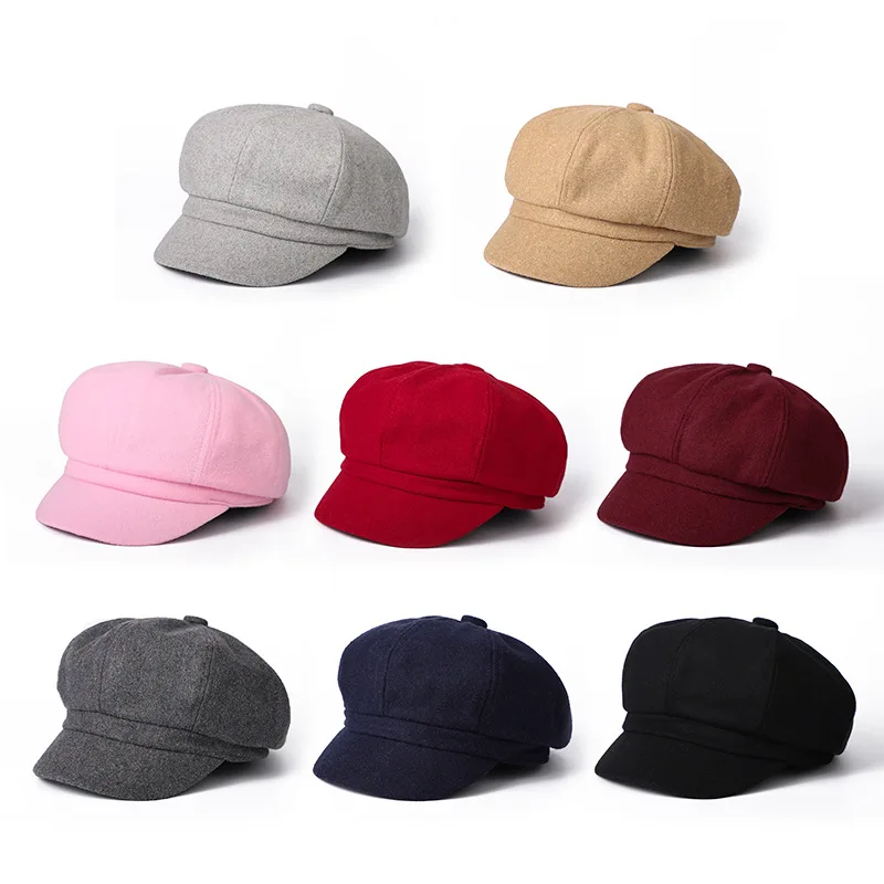 Women\'s Berets Octagonal Cap Winter Hats Woman Autumn Trendy British Solid Color Beret Cap Female French Berets Casual New Boina