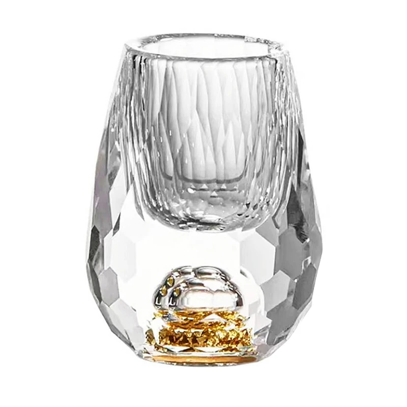 Luxury Crystal Glass Vodka Glass Sake Shochu Glass Bar Liqueur Double Bottom Gold Foil Glass Tea Cup High-end Gifts Hard Liquor