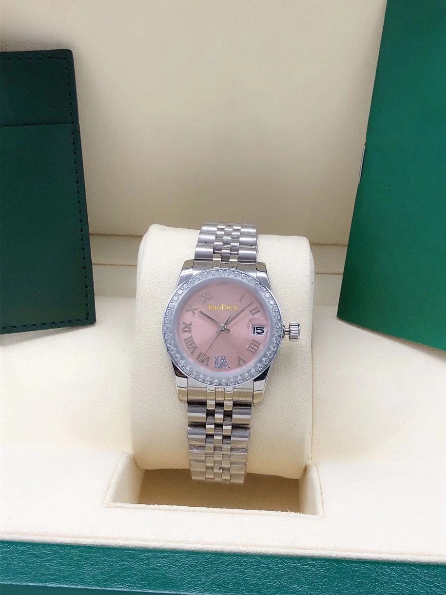 Custom Logo31mmElegant ladies' automatic diamond watch, serrated watch with mechanical movement and calendar window, ladies'gift