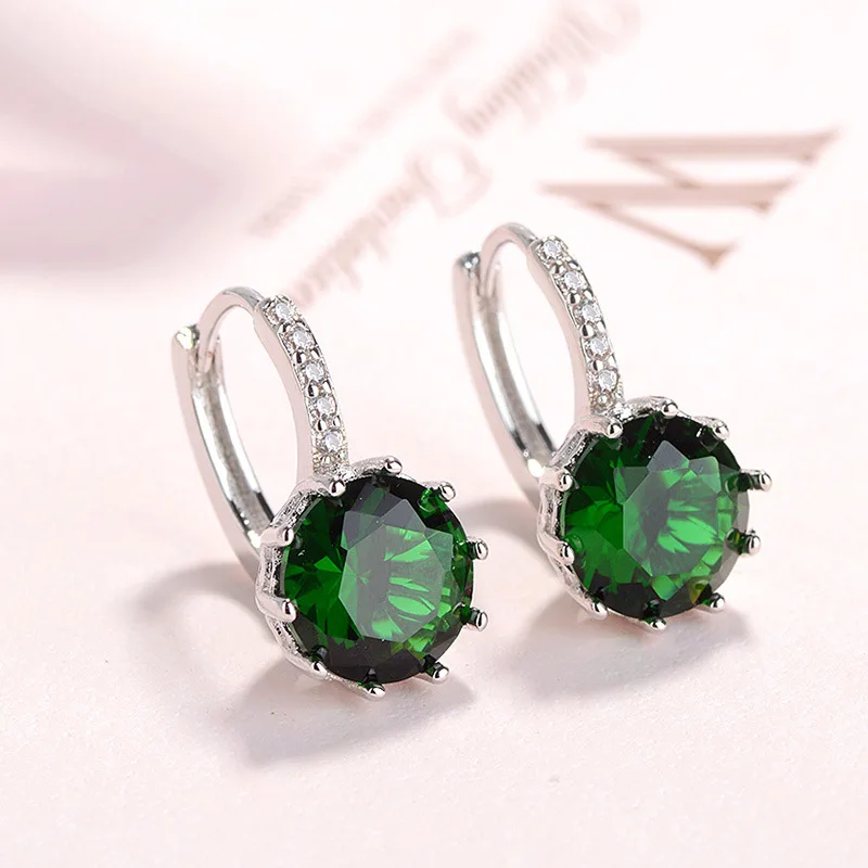 2.2ct Round Green Simulated Nano Emerald 925 Sterling Silver Geometric Hoop Earring for Woman Statement Gemstone Jewelry Gift