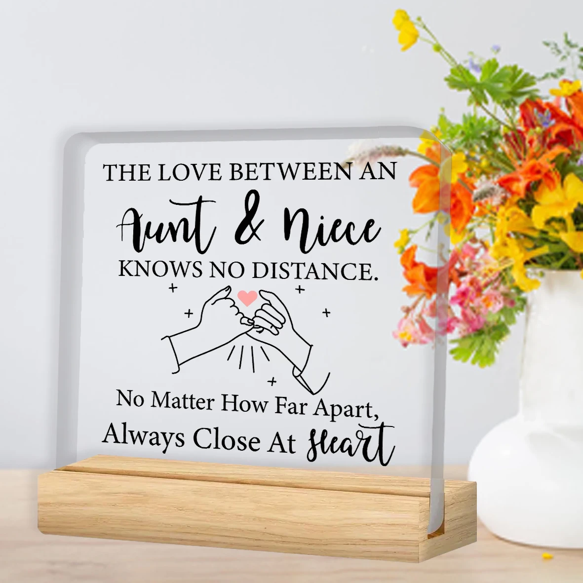Art Deco Acrylic Aunt & Niece Love Decorative Sign with Wooden Stand - Tabletop Multipurpose Plaque, Ideal Gift for Aunts