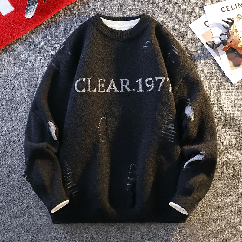 

Men's Streetwear Raglan Sweater Letter Print Casual Unisex Crew Neck Pullover Loose-fit Knitwear New Winter Warm Cozy Knit