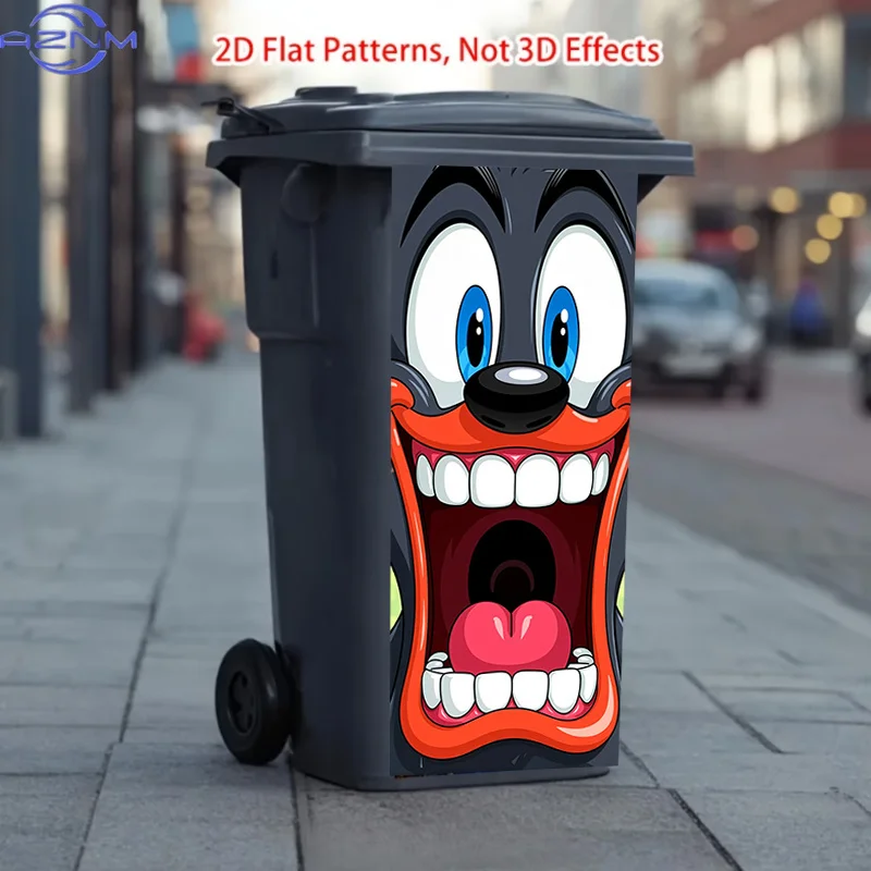 37 X 82 Cm / 14.57 X 32.28 Inches Trash Can Sticker, Featuring a Big-Eyed Black Beast Grinning Design, This Matte Surface Stic