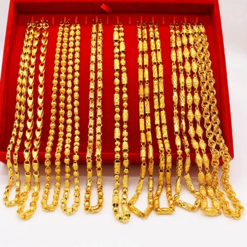 

100% 14K Gold Chain Men's Plated Pure 24k Gold Necklace Domineering Chain Lasting Fashion 18k Yellow Color Jewelry