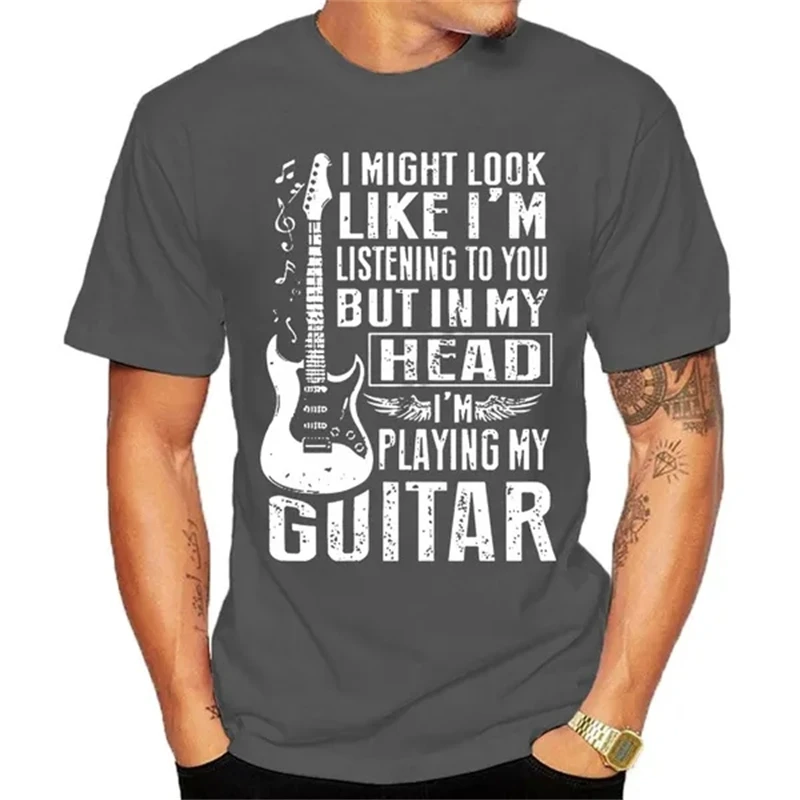 Mens Guitar T-shirt Guitarist Player Musician Music Tee Shirt Funny Tshirt Black White Trend Streetwear T Shirts Women Costumes