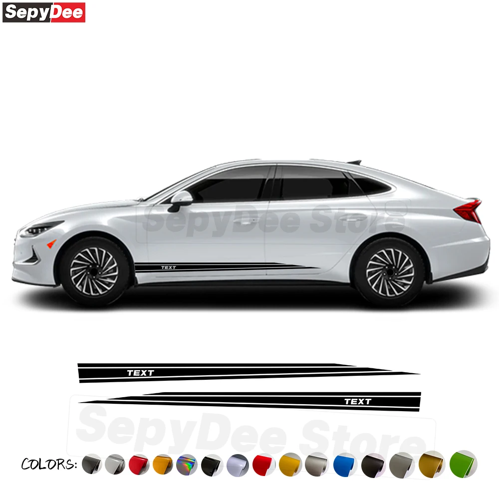 

1 Pair Car Door Side Skirt Stickers for Hyundai Sonata Text Customized Body Decor DIY Long Stripes Vinyl Decals Car Accessories