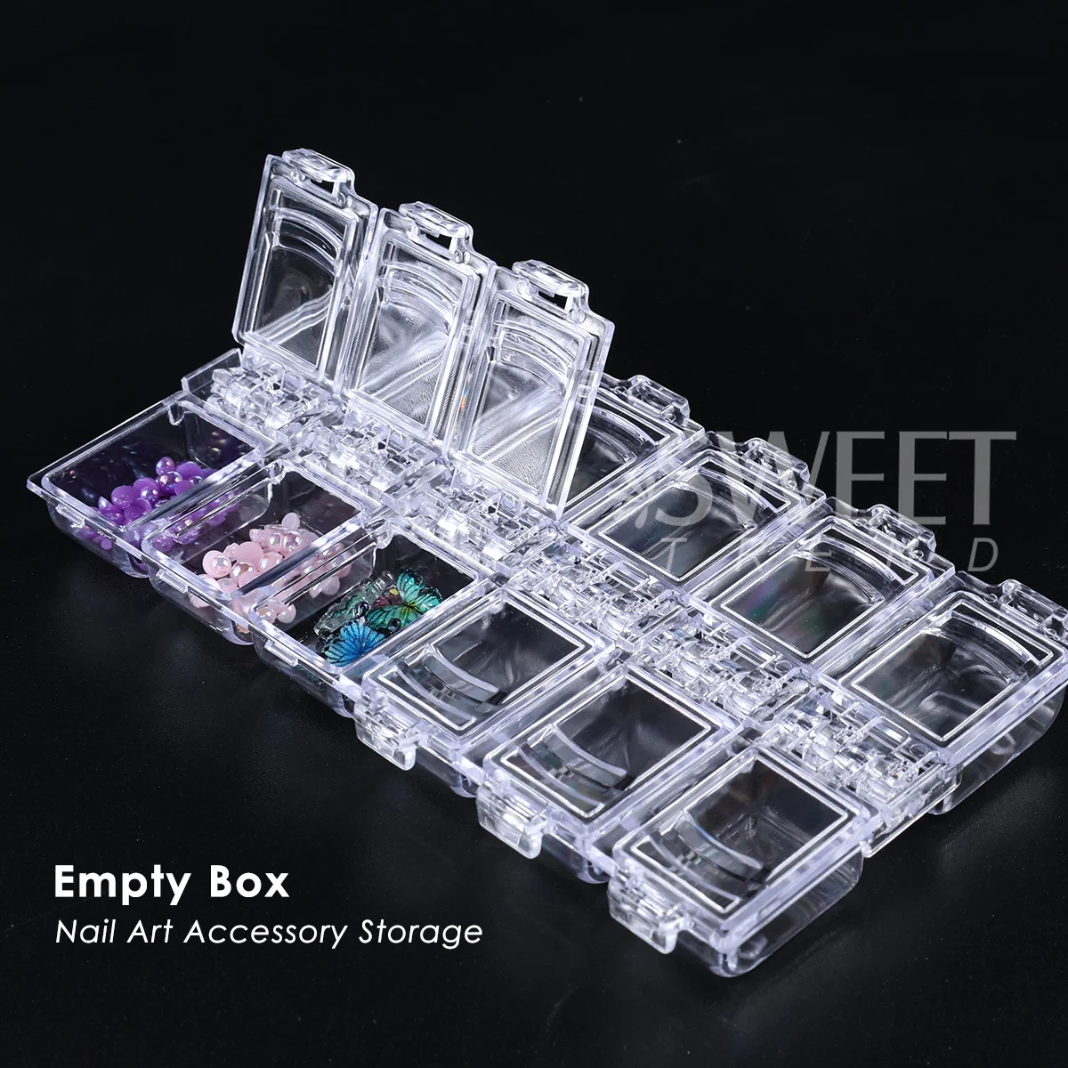 12 Grids Empty Nail Accessories Storage Box Rhinestone Jewelry Organization Case Clear Container Portable Manicure Tool Supplies view 4