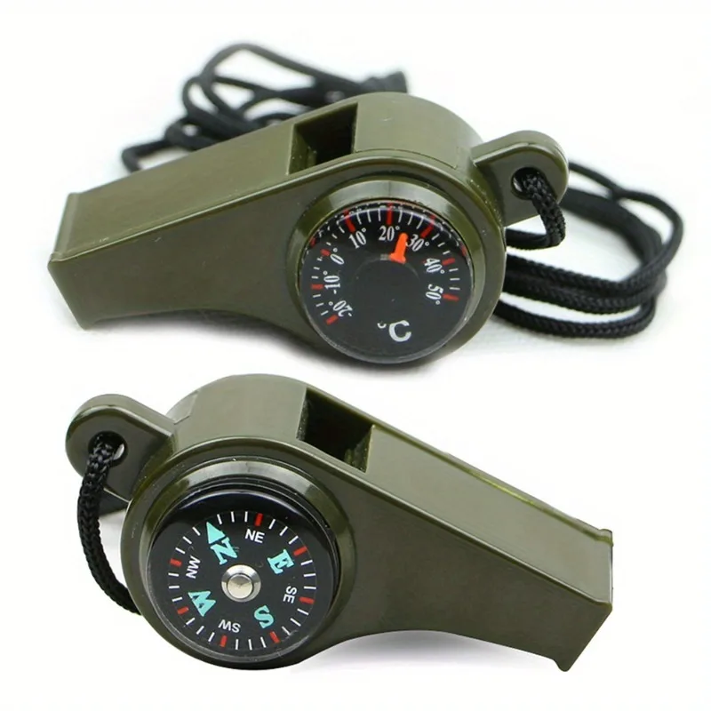 1/2pcs 3-in-1 Survival Whistle with Compass & Thermometer - Loud Emergency Signaling Device, Compact Thermometer Navigation Tool