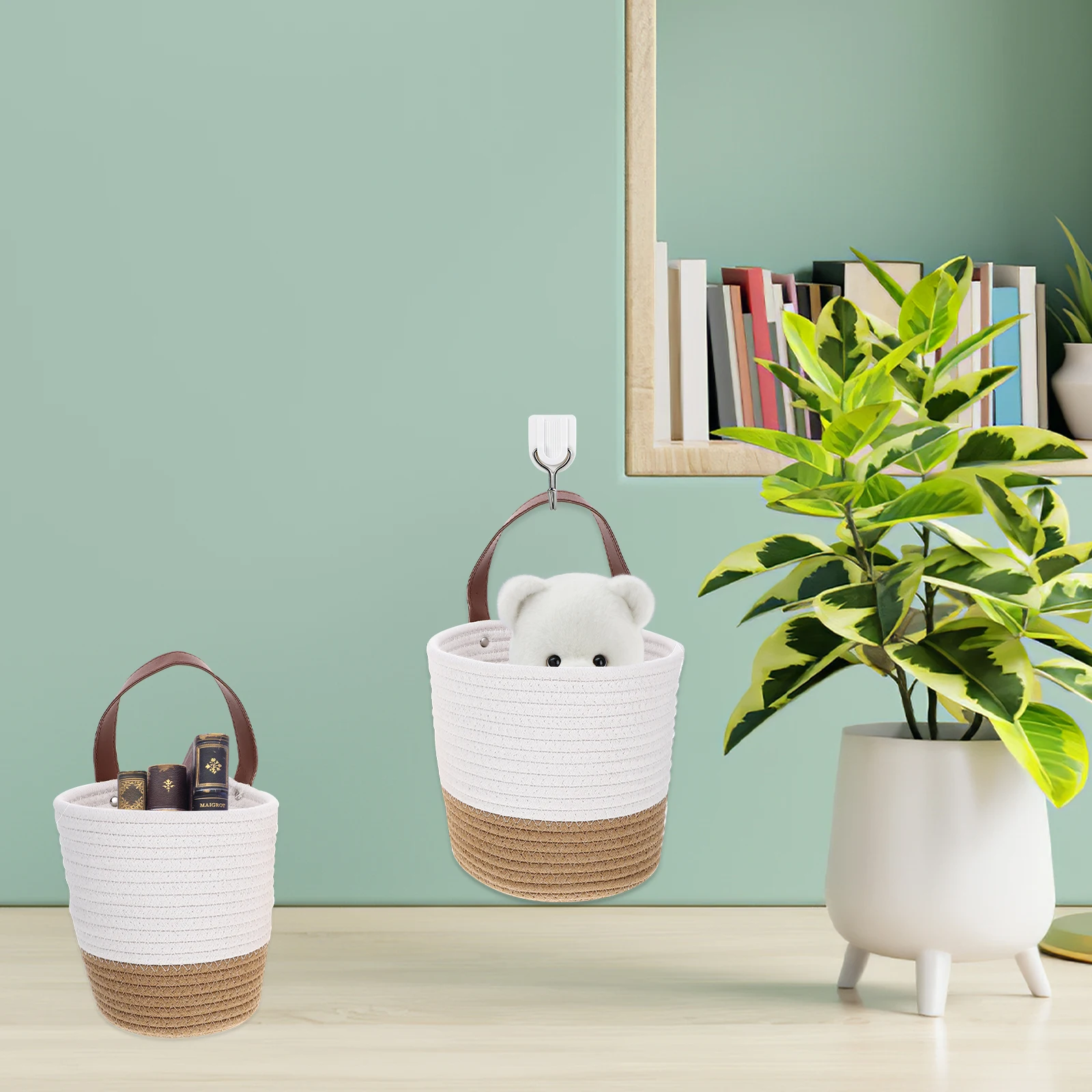 

2 Pcs Wall Hanging Imitation Rattan Wall-mounted Flower Pot Basket Numb Planter