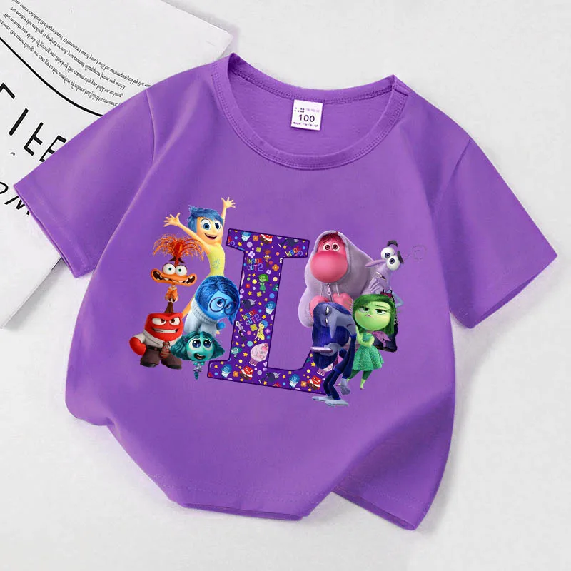 Disney Inside OUT เสื้อแขนสั้นเด็ก2คน, เสื้อยืดลายการ์ตูนน่ารักเสื้อยืดอนิเมะเด็กผู้ชายเสื้อยืดพิมพ์ลายเด็กผู้หญิงเสื้อยืดลำลองแฟชั่น2024