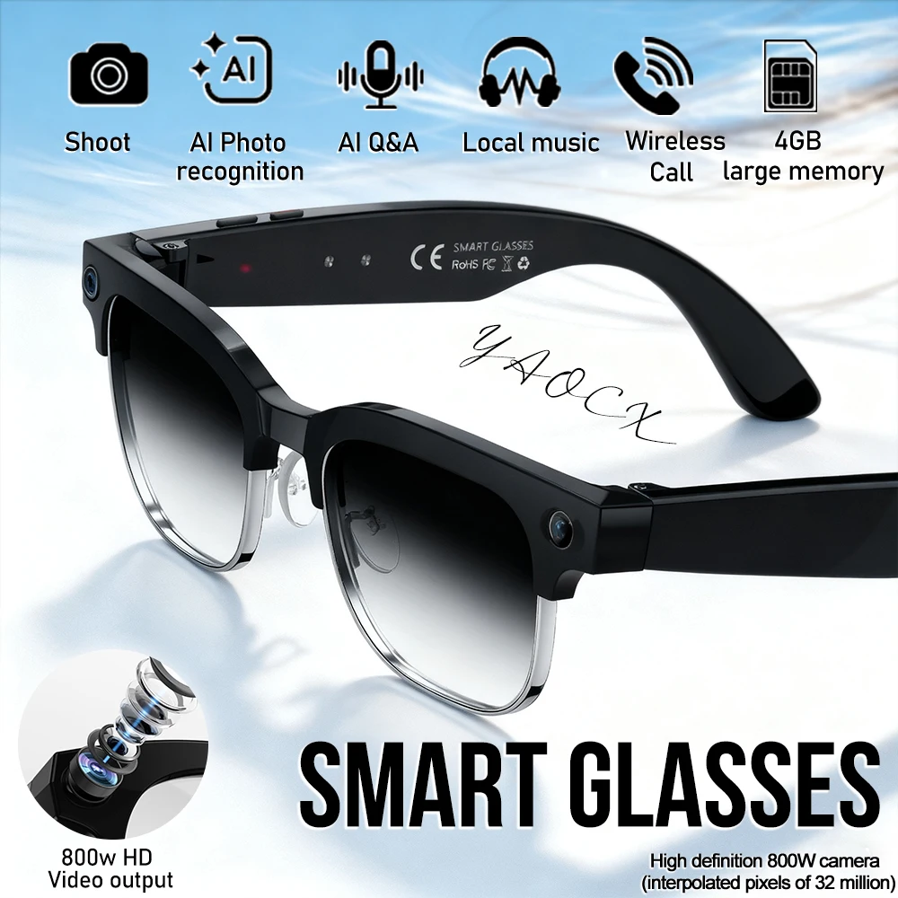 

2025 New Upgrade Smart Glasses With Camera Video Recording AI Photo Recognition Bluetooth Call Translation Voice Sunglasses Man