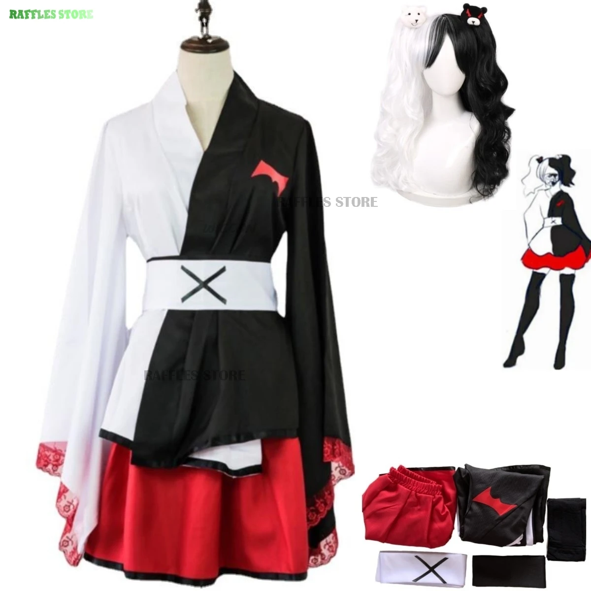 Anime Game recruté anronpa: Trigger Happy Havoc Monokuma Cosplay Costume pour femme, perruque japonaise, jupe Kimono, Sexy Kawaii, Halloween trempé